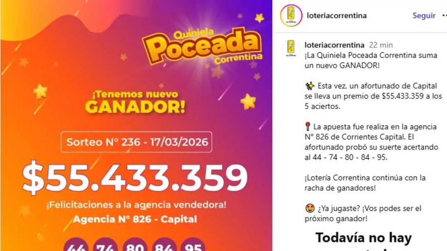 Corrientes: un capitalinó se llevó 55 millones de la Poceada