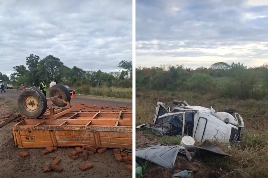Tremendo accidente entre una camioneta con ladrillos y un automóvil en Ruta 27 Corrientes (Imágenes)