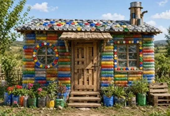 Ahorró durante 9 años para comprarse un terreno y acabó construyendo una casa con plástico reciclado