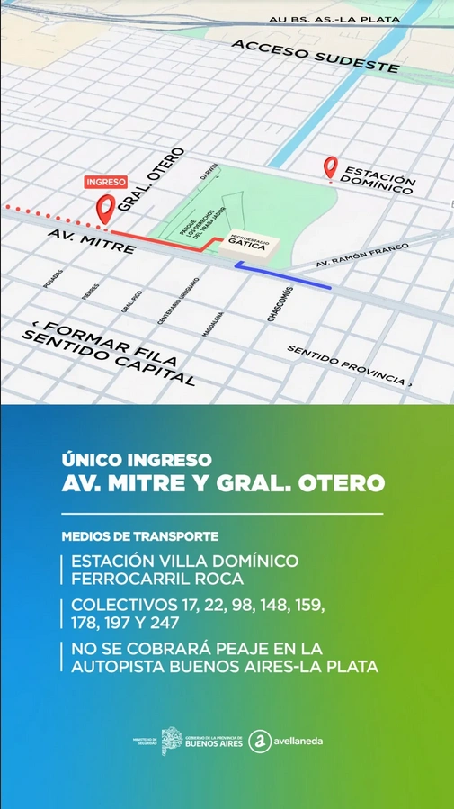 El mapa con los accesos y cómo llegar al velorio del Indio Solari.