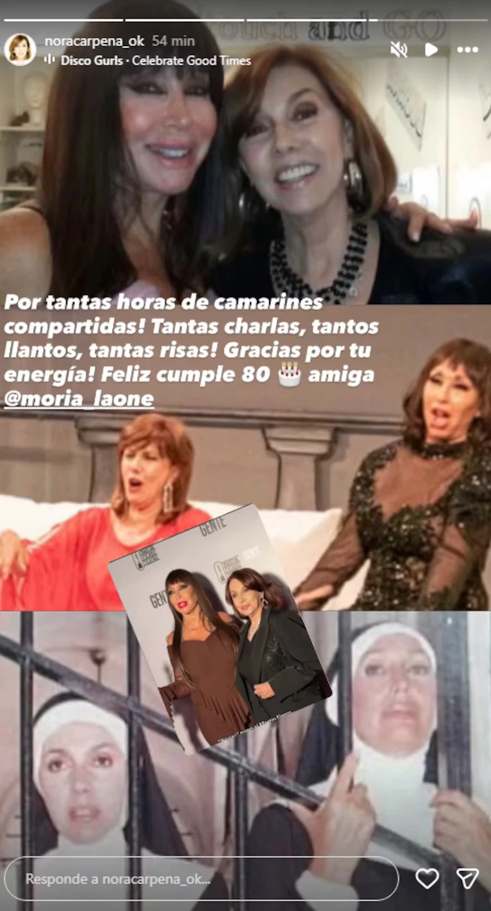 Norita Carpena le dedicó un collage de imágenes de Moria Casán, en diferentes roles y épocas, para celebrar los 80 años de la artista (Instagram)