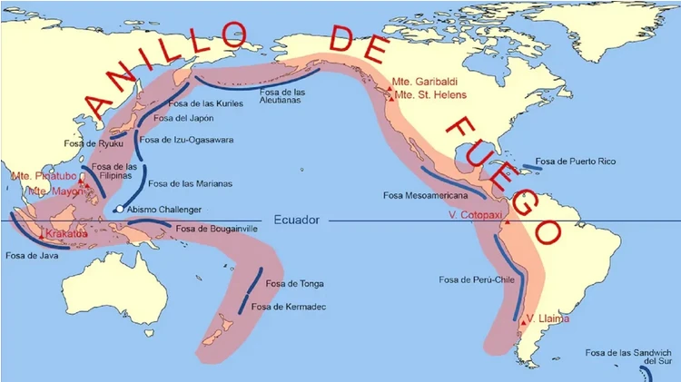 El Cinturón de Fuego del Pacífico concentra gran parte de la actividad sísmica y volcánica del planeta y atraviesa varios de los países afectados por los recientes terremotos.