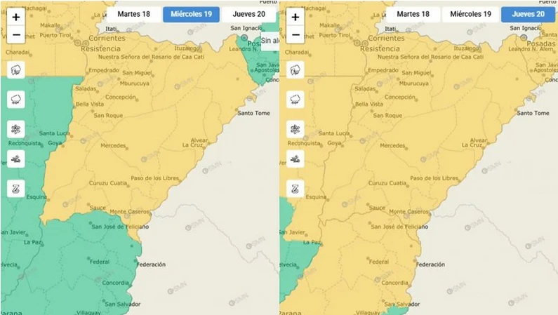 Alerta amarilla para el miércoles y jueves. Fuente: SMN.