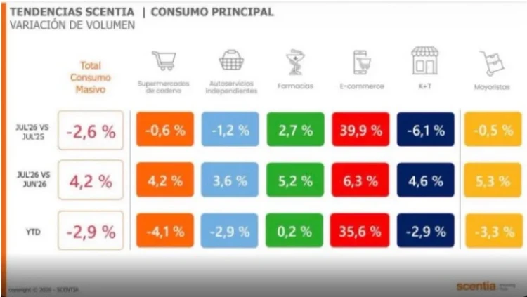En el acumulado de los primeros siete meses del año, la retracción alcanza el 2,9%.